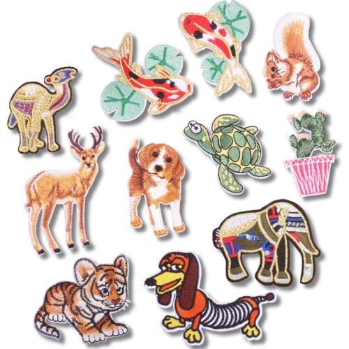 Animal Dog Elephant Goldfish Iron On Patch Sewing Embroidered Applique for Jacket Clothes Stickers Badge DIY Apparel Accessories