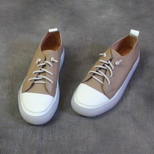 Careaymade-New college style shoes womens hand-made soft leather soft soles comfortable light mouth color matching single shoes