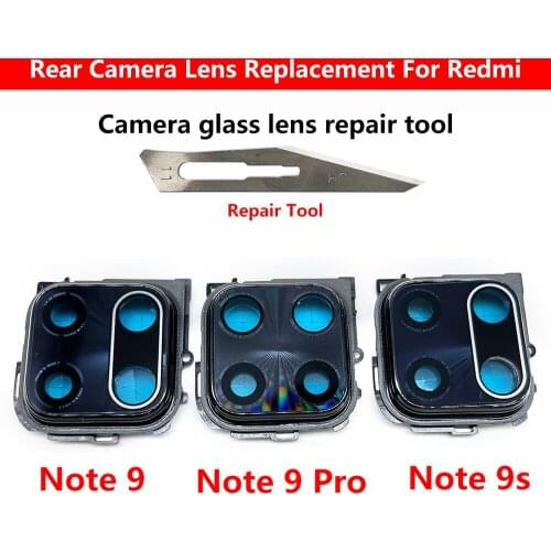 New Rear Back Camera Glass Lens + Frame With Glue Adhesive Sticker Replacement Parts For Xiaomi Redmi Note 9S 9 Pro