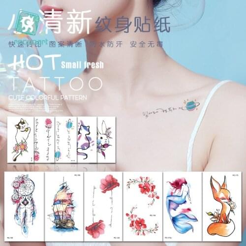 Mermaid Cat Fox Flower Wind chimes rabbit Waterproof Temporary Tattoo Sticker Rose Flash Tattoos Body Art Fake Arm tatoo Women