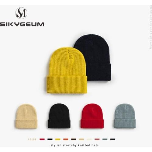 SIKYGEUM Knitted Hat Fashion Men Women Skullies Beanies Solid Color Knitted Cotton Caps Aape Beanie Soft Winter Hats Autumn Caps