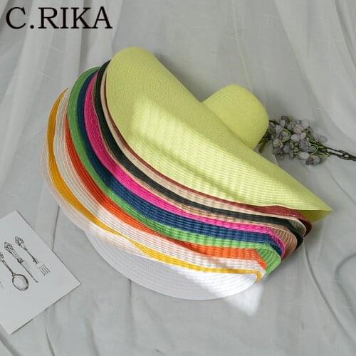 2021 Summer Oversized Beach Hats Big Brim Sun Hat for Women Folded Lady Girls Outdoor Vacation Uv Protection Straw Hat Wholesale