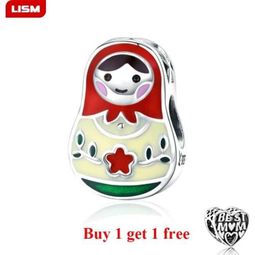 Pretty Russian Doll 100% 925 Sterling Silver Beads fit Charm Bracelet Necklaces Jewelry Accessories Making for Womens Gift