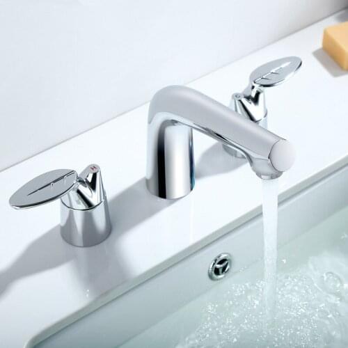 Bathroom Widespread Basin Faucet Chrome Brass Sink Mixer Tap Hot & Cold Dual Handle 3 Holes Deck Mounted Unique design Faucet