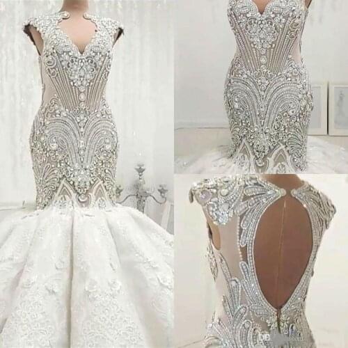 Luxury Mermaid Wedding Dresses Plus Size Crystal Beaded Lace Applique Vintage Wedding Dress Vestido De Novia Country Bridal Gown