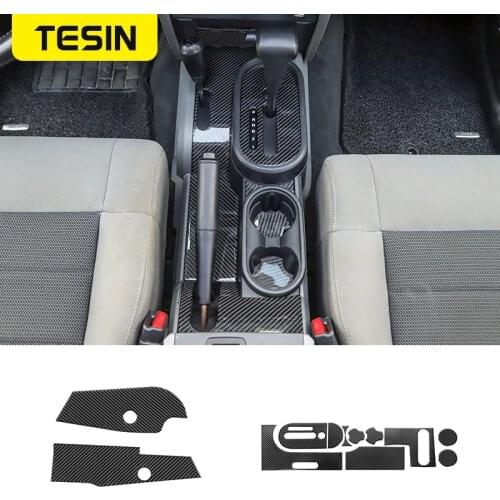 TESIN Carbon Fiber Gear Shift Panel Cover Trim for Jeep Wrangler JK 2007-2010 Gearshift Sides Decor Decal Sticker Accessories
