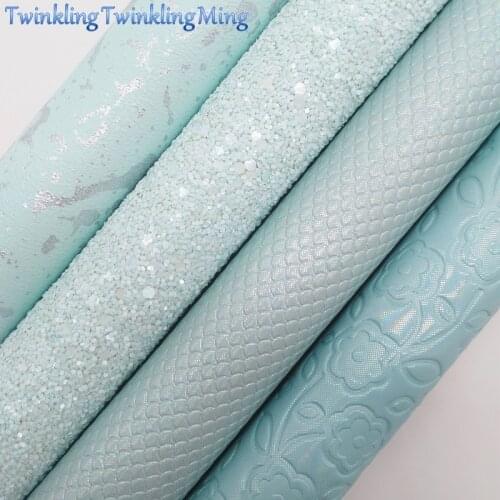 BLUE Glitter Fabirc, Mermaid Faux Leather Fabric, Flowers Synthetic Leather Fabric Sheets For Bow A4 8"x11"Twinkling Ming XM399
