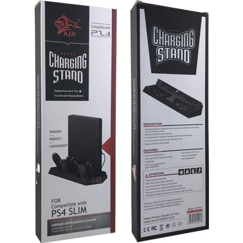 Vertical Stand Cooling Fan Dual Controllers Charging Station Charger Dock + 2 USB HUB Port for Playstation 4 PS4/Slim Console
