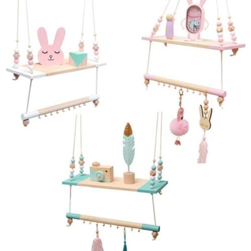 Nordic Style High-end Custom Wooden Bead Double Shelf Childrens Room Soft Wall Decoration Shelf Kids Room Organizer Home Decor