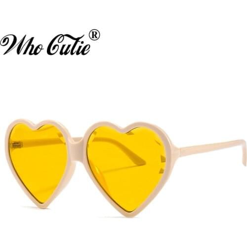 WHO CUTIE 2018 Solid Heart Shaped Sunnies Sunglasses Women Brand Designer Retro Vintage Fashion Cat Eye Sun Glasses Shades OM690
