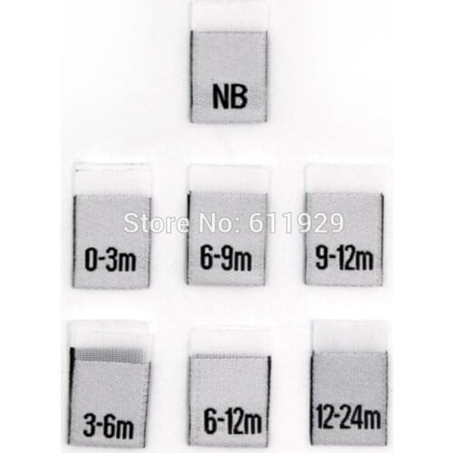 Kids size labels/New Baby clothing size tag/NB 0-3m 3-6m 6-9m 9-12m 12-24m 24m size labels/custom garment label 100 pcs a lot