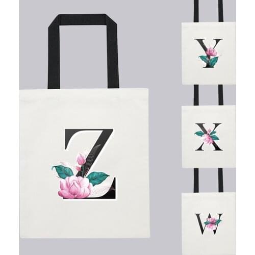 Female Eco Shopping Bag Harajuku Style Letter Print Series Handbag Large Capacity Reusable Shopper Shoulder Bag Canvas Tote Bag