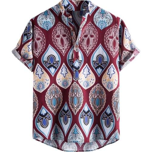 The most fashionable printed fashion leaf summer shirt slim casual cotton sleeve short sleeve shirt