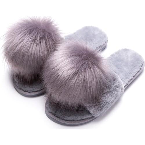 Fur Pom Pom Women Slippers New Designers Wear Korean Fashion Fluffy Slides Home Anti Slip Thick Bottom Cotton Ladies House Shoes