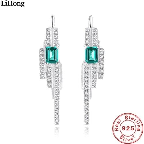 Fine Jewelry 100% 925 Silver Earrings Emerald Tassel Stud Earrings Engagement Wedding Gifts for Women