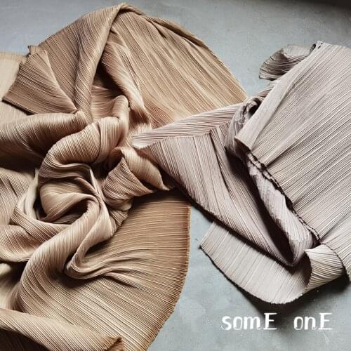 Stiff Pleated Fabric Ocher Miyake Folds DIY Patchwork Art Painting Decor Clothing Pants Skirt Dress Designer Fabric
