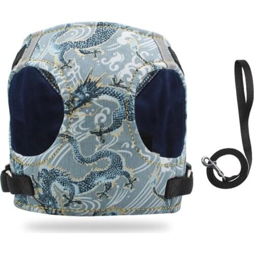 10PCS / LOT New Dog Chest Strap Vest Style Chinese Dragon Printing Pet Vest Harness Reflective Pet Leash