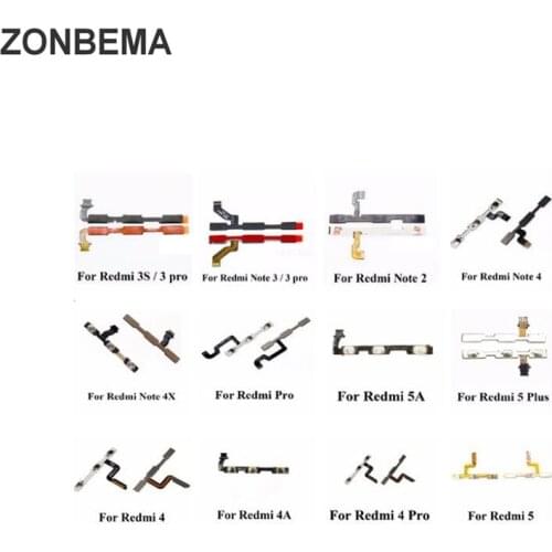 ZONBEMA 10pcs/lot New Volume Button Power Switch On Off Button Flex Cable For Xiaomi Redmi 3 3S 3X 4A Note 2 3 4 5 Pro 4X S2