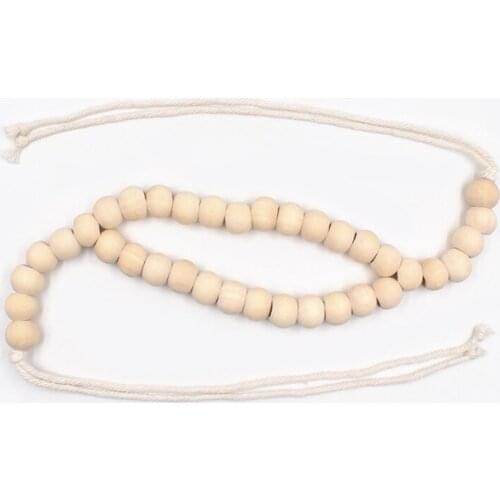 105cm Wood Bead Farmhouse Garland Decoration Natural Rustic Wooden Beads String Prayer Beads for Home Wall Hanging Holiday Decor