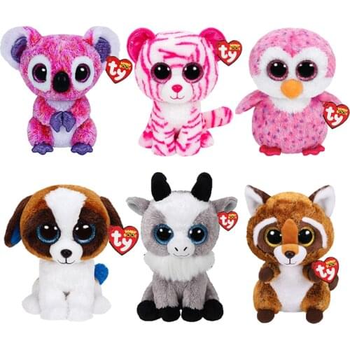 15 CM TY Big Eyes Beanie Koala Leopard Leopard Penguin Dog Goat Raccoon Animal Soft Stuffed Plush Doll Toy Child Birthday Gift