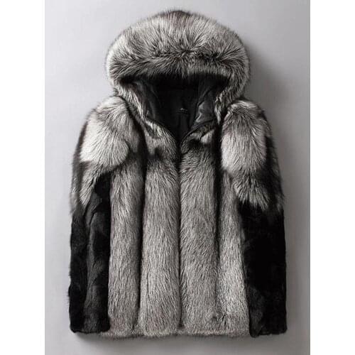 2019 New Mens Mink Fur Coat Hooded Silver Fox Fur Coat Fur Jacket Mens Winter Coats Leather Jacket