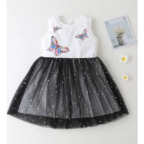2021 Girls Dress Butterfly Sequins Kids Short sleeve Dresses Baby Girls Princess Dress Party Clothes Birthday Dresses