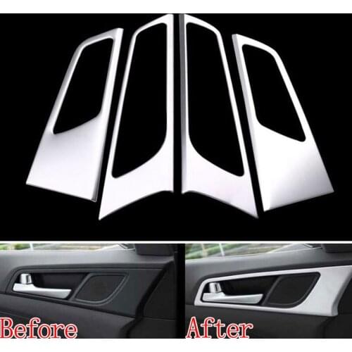 4Pcs Matt Silver Car Interior Side Door Handle Bowl Cover Trim Decor Styling Sticker Fit For Hyundai Tucson 2015