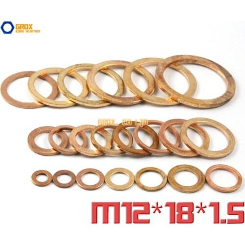 50 Pieces M12 x 18 x 1.5mm Copper Flat Washer Seal Washer
