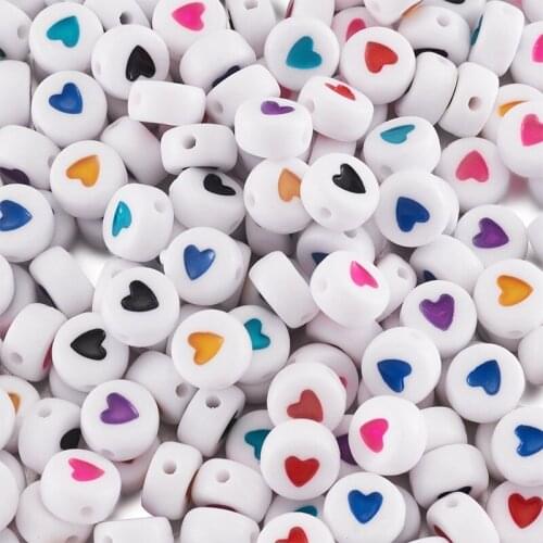 500g Love Heart Acrylic Beads Opaque Color Loose Spacer Beads for Jewlery Making Handmade DIY Bracelet Necklace 7x7x3.5mm