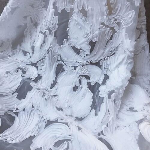 1Y/lot off white 3DPetal embroidery mesh organza fabric perspective clothing accessories wedding decoration