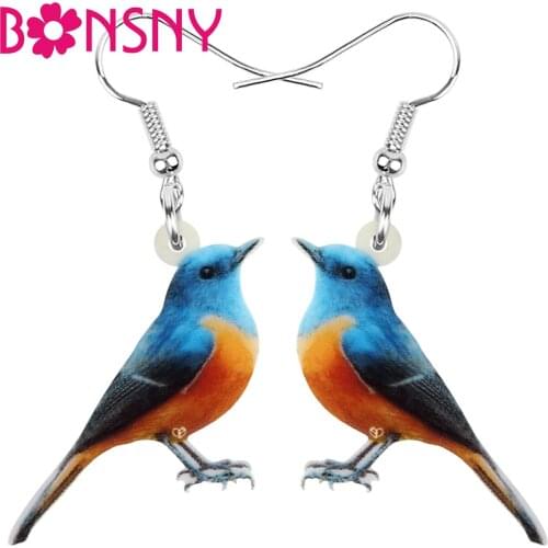 Bonsny Acrylic Red-flanked Bush Robin Earrings Print Big Bird Animal Dangle Drop Jewelry For Women Girls Charm Gift Accessories