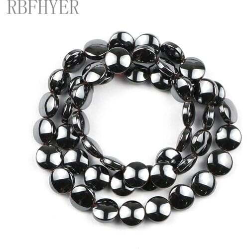 Natural Stone Flat Spacer Loose Beads Black Hematite Beads 4/6/8/10mm charms Jewelry for Making Women Men DIY Bracelet Necklace