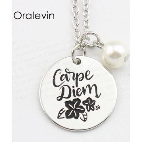 CARPE DIEM Inspirational Stamped Hand Engraved Accessories Custom Pendant Necklace for women Gift Jewelry,10Pcs/Lot, #LN908