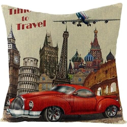 Classic cars Pattern Decorative Pillowcase Retro Style Linen Cushion Cover 45X45 Letter Pillow Covers Sofa Cushion Home Decor