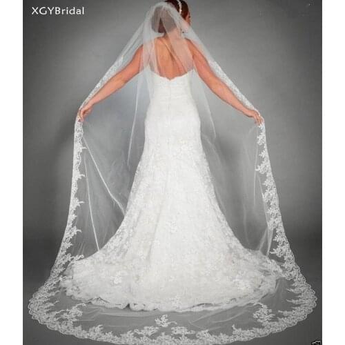 Long Cathedral Veil Lace Edge Bridal Veil 3 Meter White Lvory One Layer Appliqued Wedding Accessories