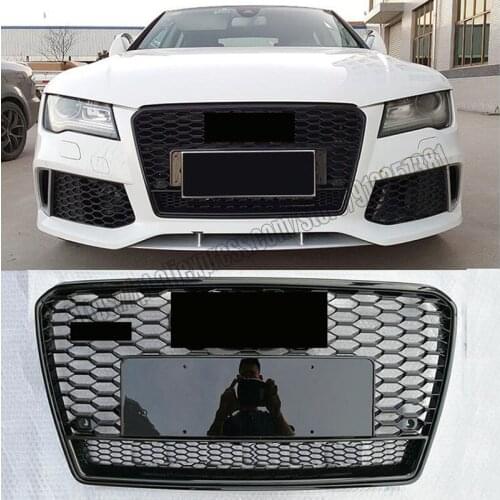 For rs7 style honeycomb mesh grill for audi a7 s7 2012 12 2013 13 2014 14 2015 shiny BLACK abs front bumper hood racing grid