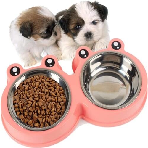 Double Dog Cat Bowls Stainless Steel Pet Feeder Water Bowls Non-slip Pet Food Drinking for Feeding Dogs Cats Rabbit Pet Supplies
