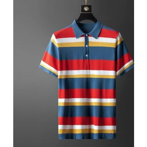 New Summer Stripe Mens T-shirts High Quality Short Sleeve Kintted Casual Male T-shirts Ventilate Slim Fit Man T-shirts 3XL