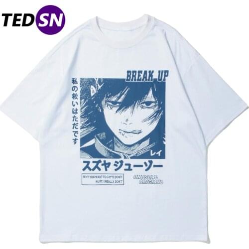 Hip Hop T-Shirt Mens Streetwear Anime Boy Printed Harajuku Tshirts 2021 Loose Cotton Short Sleeve Shirts Summer Casual Tops Tees
