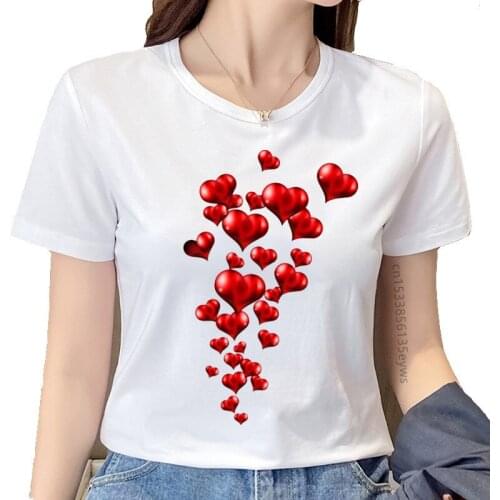 T Shirt for Women 90s Cartoon Love Heart Sweet Cute Trend Print Lady T-shirts Top Womens Graphic Ladies Female Tee T-Shirt