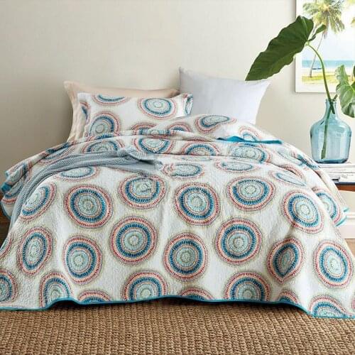 CHAUSUB Cotton Bedspread Quilt Set 3pcs Plain Printed Summer Coverlet Bed Cover Pillowcase King Queen Size Quilted Blanket