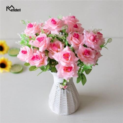 Meldel Artificial Flowers 30CM High Quality Silk Rose Floral Bouquet For Party Home Wedding Decoration Fake Flower Branches