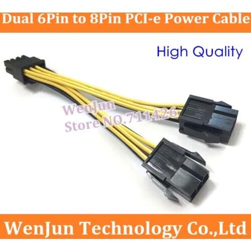 100PCS Free Shipping Dual 6Pin to 8 Pin PCI-e Graphic Card Power Cable 2 x 6pin to 8pin cable 18AWG Wire