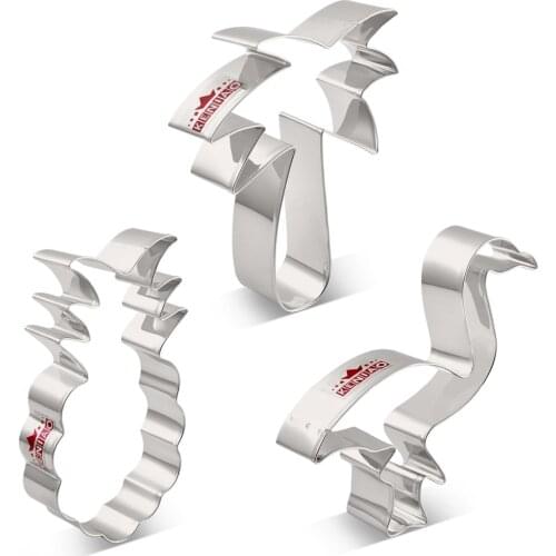 KENIAO Tropical Flamingo Coconut Tree Cookie Cutters for Summer - 3 PCS - Fondant / Biscuit Cutter for Kids - Stainless Steel