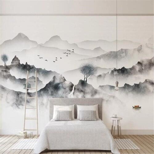 Milofi large wallpaper mural new hand-painted artistic conception ink Chinese style landscape TV sofa background wall