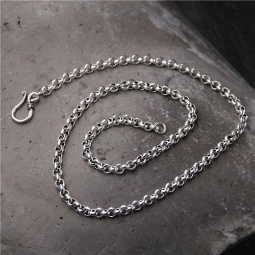 S925 Sterling Silver Long Sweater Chain Men And Women Retro Thai Silver Necklaces O Shaped Chain 5mm To 6mm