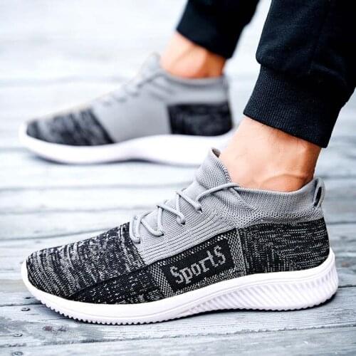 2021Classic Men Fashion Shoes high quality Breathable Fashion flying knit socks lace up casual all-match mens shoes 5z