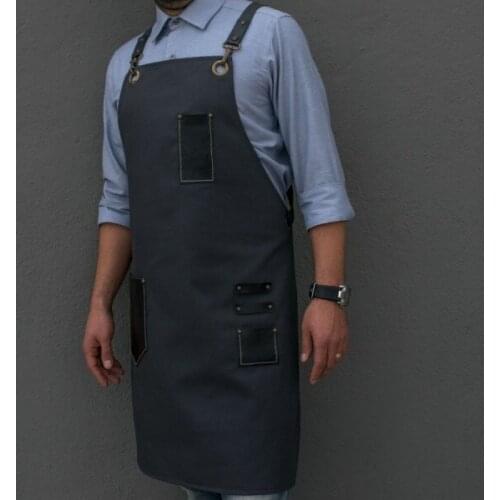 Mens Apron Bib Chef Kitchen Apron Barista Apron Bartender Coffee Restaurant Cooking Apron with Pockets