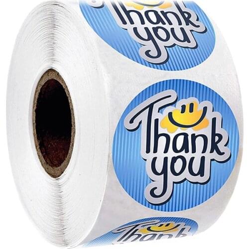 500 Pcs Thank You Label Sticker Round Happy Smiley sticker Blue Color Design for kids reward school teacher toy stickers