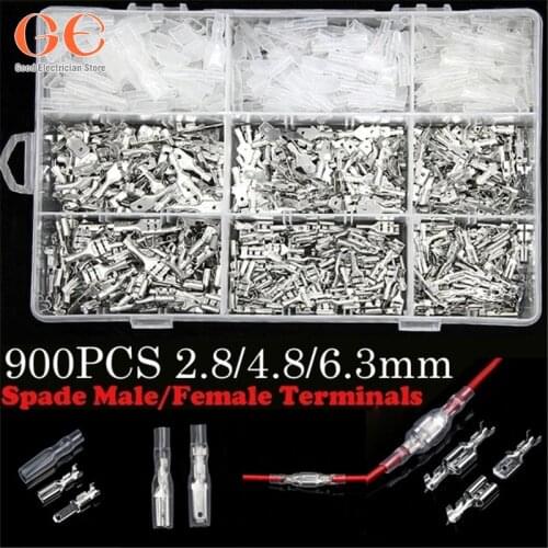 900PCS Silver Electrical Wire Crimp Terminal Connector Male Female Spade Assorted 2.8mm/4.8mm/6.3mm Kit electrical connector